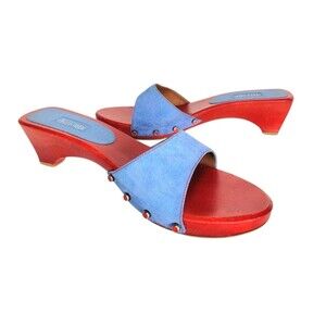 Vintage Pelle Moda Red Wood Studded Suede Open-Toe Mule Sandals Size 8.5M